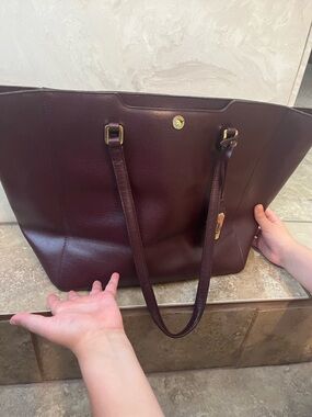 Ralph Lauren Burgundy Leather Tote with Gold Hardware